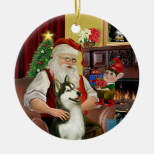 Ornement Rond En Céramique Père Noël Sibérien Husky #3