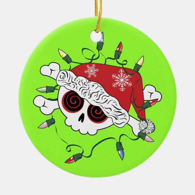 Ornement Rond En Céramique Père Noël Skull (Devant)