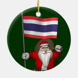 Ornement Rond En Céramique Père Noël Sucré Avec Drapeau De Thaïlande