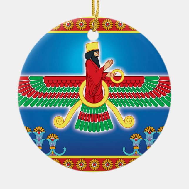 Ornement Rond En Céramique Persan Faravahar de Zoroastrian (Devant)