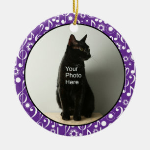 Ornement Rond En Céramique Personalized Music Notes Photo Ornament - Purple