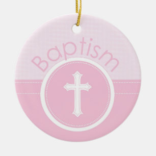 Ornement Rond En Céramique Personnalisable, fille rose enfant de Dieu Baptême