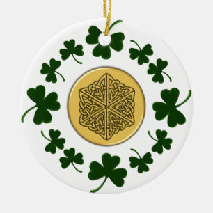 Ornement Rond En Céramique PERSONNALISABLE ! Shamrocks - Celtic irlandais