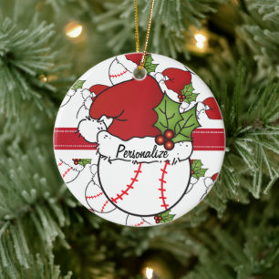 Ornement Rond En Céramique Personnalisation du baseball de Noël