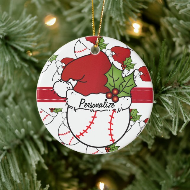 Ornement Rond En Céramique Personnalisation du baseball de Noël (Arbre)