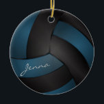Ornement Rond En Céramique Personnaliser le volley-ball en bleu profond et no<br><div class="desc">Volleyball Sport Joueur ornement de Noël prêt pour vous à personnaliser. Faites un merveilleux cadeau personnalisé pour votre joueur de volley, entraîneur, ventilateur, etc... ⭐ Ce Produit est 100% Personnalisable. *****Cliquez sur le BOUTON PERSONNALISER pour ajouter, supprimer, déplacer, redimensionner, modifier, tourner, etc... n'importe quel graphique ou texte ou utilisez les...</div>
