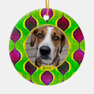 Ornement Rond En Céramique Pet Dog Memorial Purple Green Photo Noël