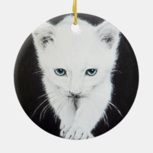 Ornement Rond En Céramique Petit chaton blanc Dessin animal Amoureux de les c