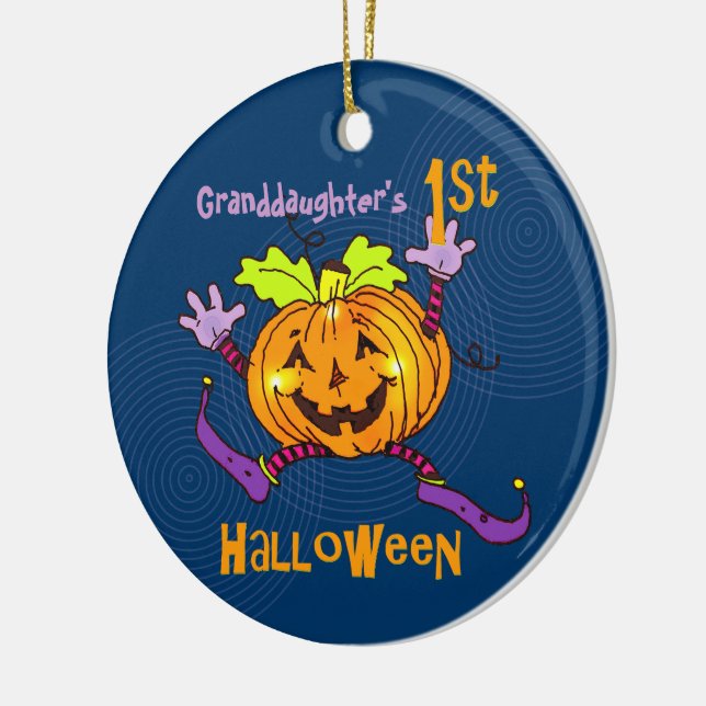 Ornement Rond En Céramique Petite-fille 1er Halloween Citrouille heureux (Gauche)