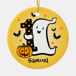 Ornement Rond En Céramique Peu de ęr anniversaire de fantôme