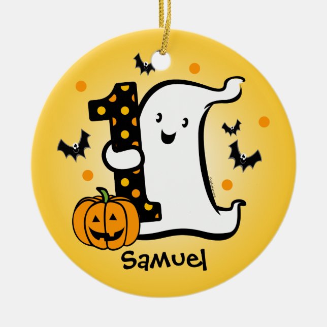 Ornement Rond En Céramique Peu de ęr anniversaire de fantôme (Devant)