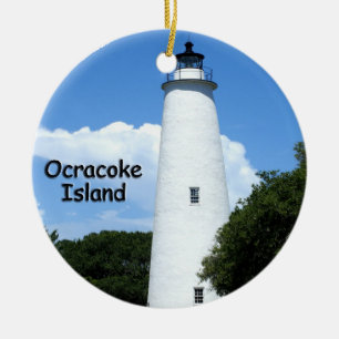 Ornement Rond En Céramique Phare d'île d'Ocracoke