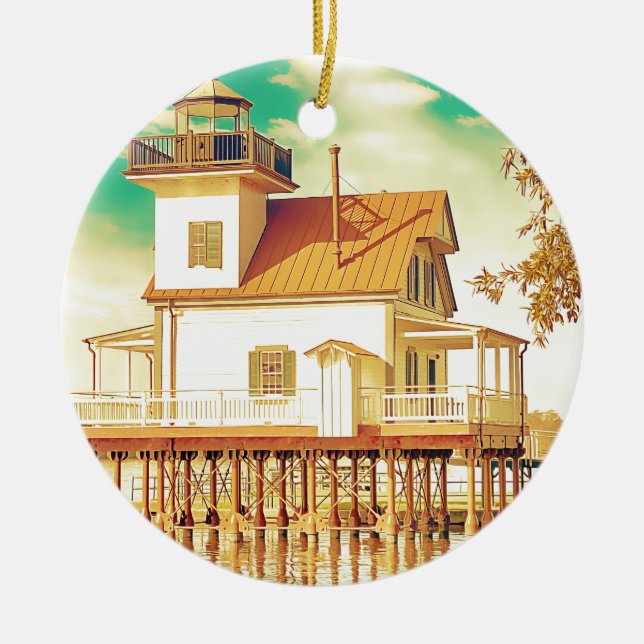 Ornement Rond En Céramique Phare Edenton NC (Devant)