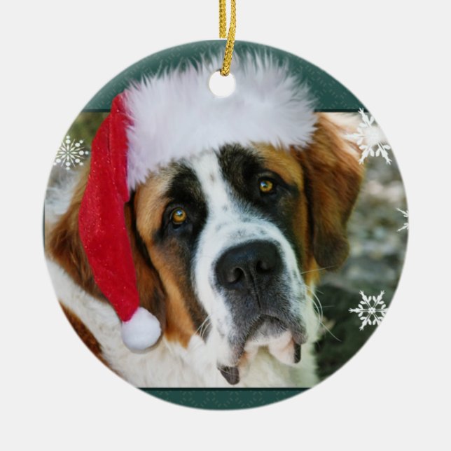 Ornement Rond En Céramique Photo de chien de St Bernard de Noël (Devant)