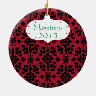 Ornement Rond En Céramique Photo de famille de Noël Lustre rouge #4 Damask