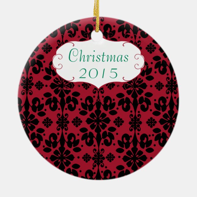 Ornement Rond En Céramique Photo de famille de Noël Lustre rouge #4 Damask (Dos)