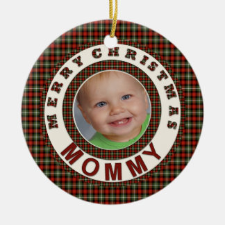Ornement Rond En Céramique Photo de vacances de maman de Joyeux Noël