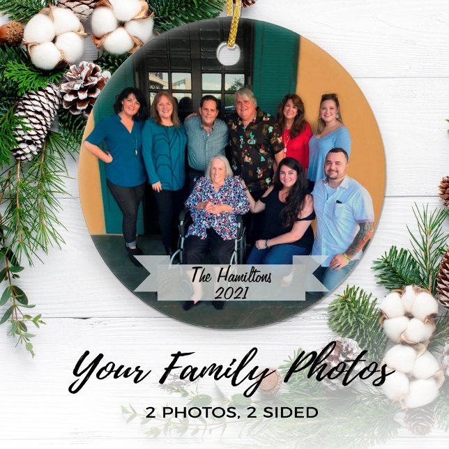 Ornement Rond En Céramique Photo familiale simple recto sur mesure Noël (Créateur téléchargé)