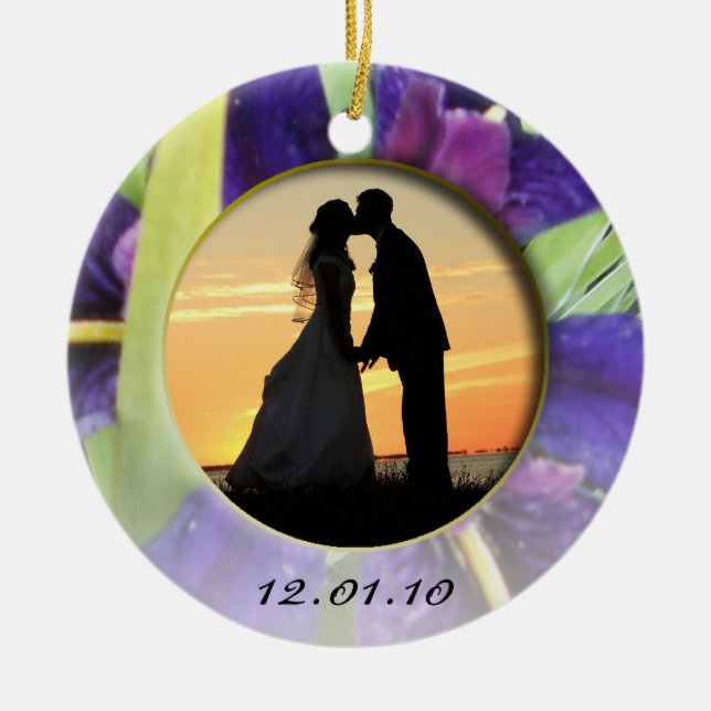 Ornement Rond En Céramique Photo pourpre d'iris de l'eau (Devant)