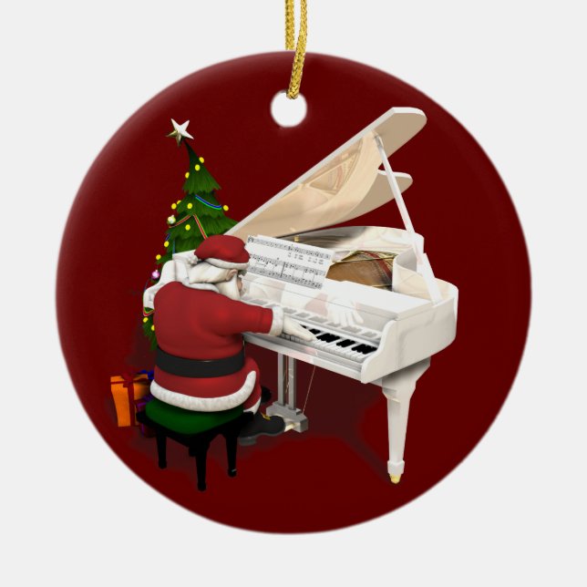 Ornement Rond En Céramique Pianiste du Père Noël (Devant)