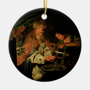 Ornement Rond En Céramique Pilate se lavant les mains (huile sur la toile)
