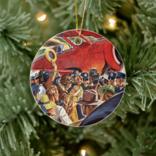 Ornement Rond En Céramique Pilote d'avion à une seule hélice vintage avec Pap