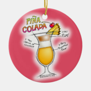 ORNEMENT ROND EN CÉRAMIQUE PINA COLADA RECETTE COCKTAIL ART
