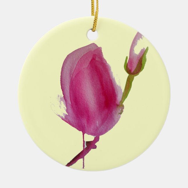 Ornement Rond En Céramique Pink magnolia watercolour flower art (Devant)