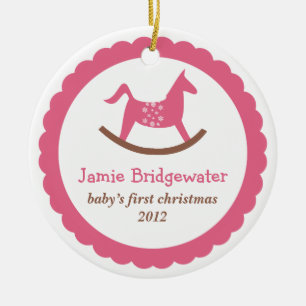 Ornement Rond En Céramique Pink rocking toy horse baby's first christmas