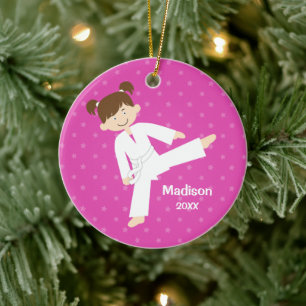 Ornement Rond En Céramique Pink Stars Taekwondo Karate Girl Personalized