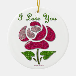 Ornement Rond En Céramique Pink Stencil Rose I Love You