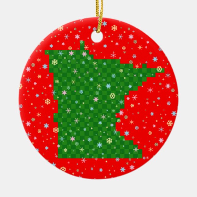 Ornement Rond En Céramique Pixel Minnesota et flocons de neige en pastel (Devant)