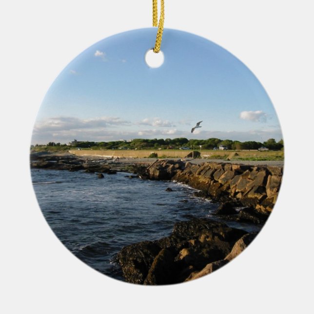 Ornement Rond En Céramique Plage de Newport (Devant)