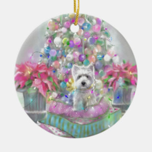 Ornement Rond En Céramique Poinsettias roses