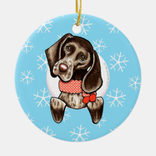 Ornement Rond En Céramique Pointeur à poils courts allemand, laissez-le neige