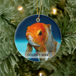 Ornement Rond En Céramique Poisson personnalisé Nom photo Arbre de Noël