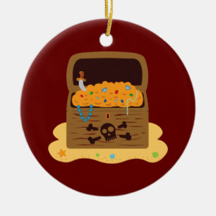 Ornement Rond En Céramique Poitrine au trésor de pirate