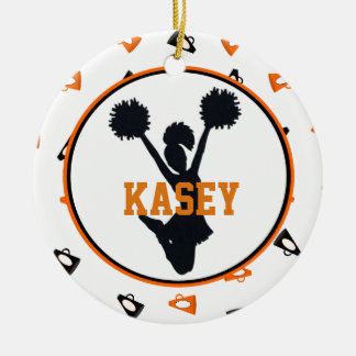 Ornement Rond En Céramique Pom-pom girl orange et noir de mégaphones