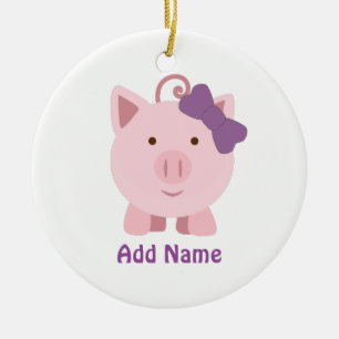 Ornement Rond En Céramique Porc mignon de fille