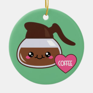 Ornement Rond En Céramique Pot de café d'Emoji