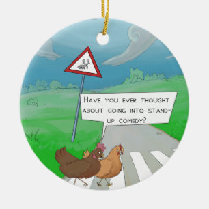 Ornement Rond En Céramique Poules Traversant la Route Dessin Animé Drôle