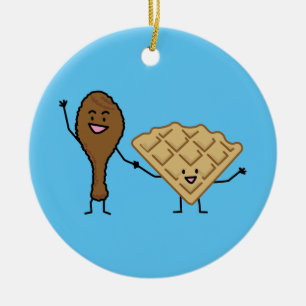 Ornement Rond En Céramique Poulet et gaufres américains et cuisine du sud