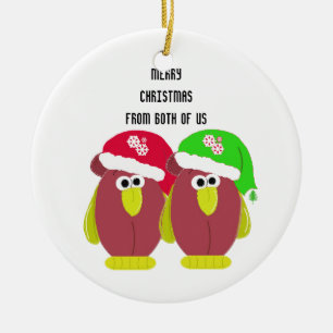 Ornement Rond En Céramique Poulets de dessin animé en chapeaux de Père Noël
