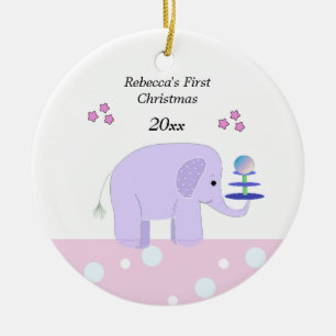 Ornement Rond En Céramique Premier Noël de bébé éléphant
