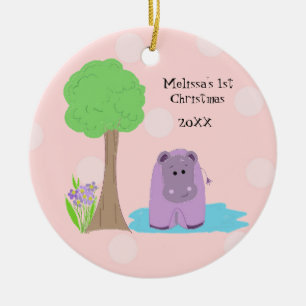 Ornement Rond En Céramique Premier Noël de bébé hippopotame