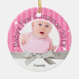 Ornement Rond En Céramique Premier Noël du bébé