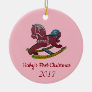 Ornement Rond En Céramique Premier Noël du bébé