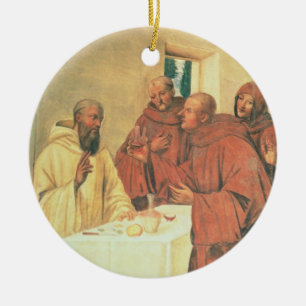 Ornement Rond En Céramique Prenant la communion, de la vie de St Benoît (f