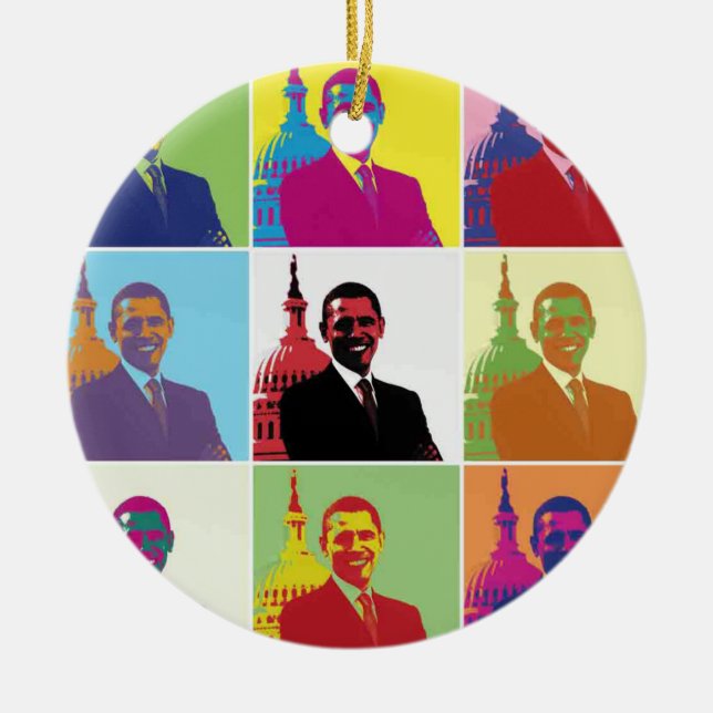 Ornement Rond En Céramique Président Obama Pop Art (Devant)