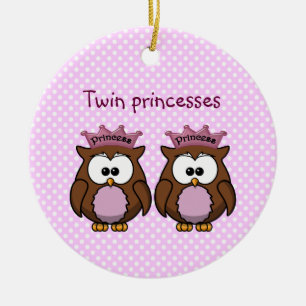 Ornement Rond En Céramique princesses jumelles de hibou